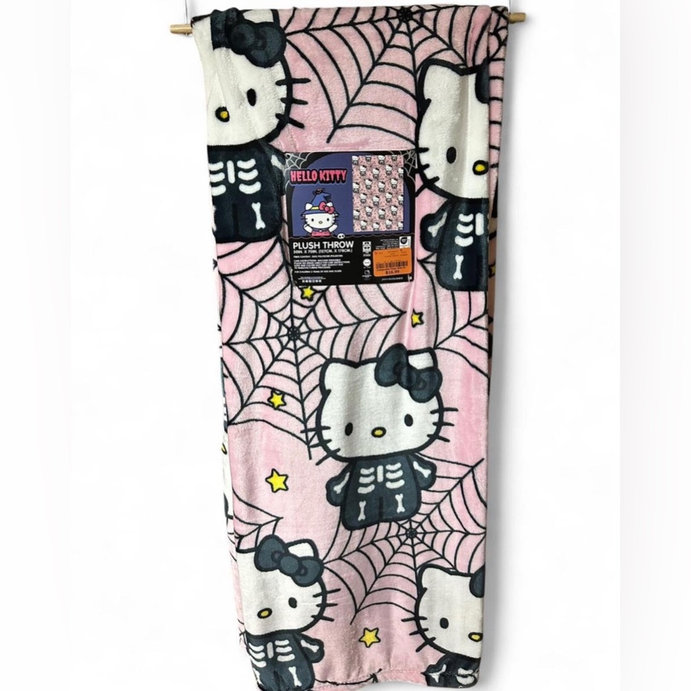 Hello Kitty Halloween Pink Skeleton Plush Throw Blanket